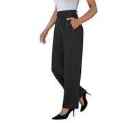keriffe Womens Stretchy Dress Pants 2 Pockets High Waist Wide Leg Pull On Office Slacks Casual Business Work Pants Trousers, Black, XXL