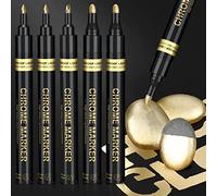 KERIFI Liquid Gold Chrome Markers, Supper Golden Metallic Paint Pens, Reflective Gloss Permanent Mirror Markers for Model Repairing, Resin Metal Glass Plastic, DIY Art Projects Crafts (5 Pack, 1-3mm)
