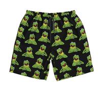 (Kermit The Frog Pattern_4763) Famgem Men's Beach Shorts Hawaiian Swim Trunks with Pockets Quick Dry Board Swimwear Bathing Graphic Printed Suit for Surfing Lounge Running Gifts