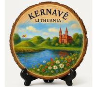 Kernavė Souvenir Gift - Wood Slice Plaque for Wall or Table, Lithuania Souvenir for Tourists, Plate Collectors & Travel Lovers, Kernavė Archaeological Site Decorative Gift
