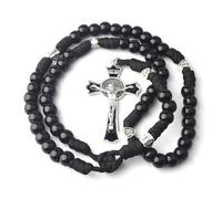KERNES Acrylic Beads Paracord Rosary With Saint Benedict Crucifix,St Benedict Black Wood Rosary,Jesus Crucifix Cross Necklace,Religious Jewelry Gift for Men Women