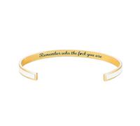 KERNES Remember Who The Fuck You Are Motivational Color Bangle,Handmade Engraved Cuff Bracelets With Hidden Message,Friendship Bracelet Jewelry Gifts for Friends (White)