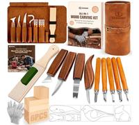 KERNOWO Woodworking PU Case Set, Wood Carving Kit with Deluxe PU Leather Case, Basswood Blocks for DIY Beginners and and Enthusiasts Gift Idea (N25pcs)