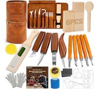 KERNOWO Woodworking PU Case Set, Wood Carving Kit with Deluxe PU Leather Case, Basswood Blocks for DIY Beginners and and Enthusiasts Gift Idea (32PCS)