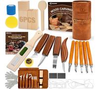 KERNOWO Woodworking Set, 32Pcs Wood Carving Kit with Deluxe PU Leather Case, Basswood Blocks for DIY Beginners and Enthusiasts, Gift Idea