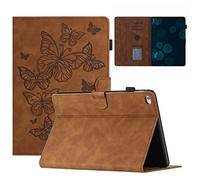 KEROM Case for iPad 6th/5th Generation 2018/2017, Suede Leather Folio Stand Cover Case for iPad 9.7 inch/iPad Air 2/Air 1, with Auto Wake/Sleep & Card Slot & Pen Holder - Brown Butterfly Embossing