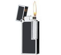 Kerosene Cigarette Lighters with Presentation Box, flip Soft Flame (sideslip Gear) for Collection-Decorative-Men's Gift(Black silver)