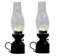 Kerosene Lamp 2Pcs Flameless Flickering Vintage Oil Lantern 7x2in Hurricane Lamp with Handle Battery Powered PP Oil for Halloween, Christmas, Indoor, Outdoor, Black