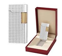 Kerosene Lighter ，Metal Vintage Trench Lighter Clamshell Side Vertical Ignition Roller，Gift Box Packaging (Fuel Not Included)(Color:Silver plaid)