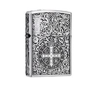 Kerosene Lighter Shell, Ornate Religious Cross Design, Compatible Case for Zippo, Durable Bronze Finish, Lightweight and Portable, Ideal for Collectors and Gifts