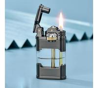 Kerosene Lighter, Windproof Side Gear Ignition, Old-Fashioned Metal Oil Lighter with Transparent Tank, Soft Light Design for Outdoor Use, Trench Style