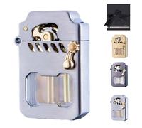 Kerosene Windproof Lighter, Vintage Portable Metal Lighter with Fuel Viewing Window, Trench Design and Rocker Arm Transmission for Outdoor Use