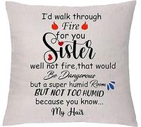 KEROTA Brother Sister Cushion Case Cover Funny Birthday Graduation Gift Throw Pillowcase Bro Sis Pillow I'd Walk Through Fire For You Well Not Fire that Would Be Dangerous (BROTHER)-Sister