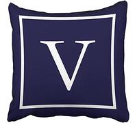 KEROTA Decorative Customize monogram on navy blue pillow Personalized Monogram V Cotton Throw Pillow Case Decor Cushion Covers Size 20x20 inches(50x50cm) One Sided