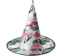 KEROTA Pink Flamingo Bird and Exotic Hibiscus Halloween Decorate Magic Hat Witch Hat for Party Masquerade Cosplay Costume Accessory