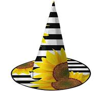 KEROTA Sunflower Black White Striped Halloween Decorate Magic Hat Witch Hat for Party Masquerade Cosplay Costume Accessory