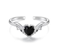 Kerraom 925 Sterling Silber Frauen Flügel Liebe Guardian Ring Stapelbar Schwarzer Zirkonia Offener Ring Geeignetes Geschenk für Frauen/Freundin/Tochter Anti-Allergie-Schmuck
