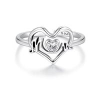 Kerraom 925 Sterling Silber Muttertag Herz Ring, Cubic Zirkonia Anti-Allergie stapelbar offen Frauen Ring, Muttertag Geschenk für Mütter