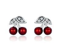 Kerraom Cherry Earrings, 925 Silver, Cherry, Small, Cute, Anti-Allergy Stud Earrings, Gift for Daughter, Granddaughter, Madame, Cherry Children's Gift, Christmas
