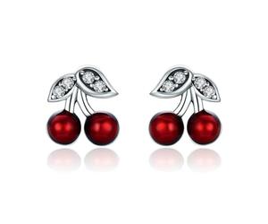 Kerraom Cherry Earrings, 925 Silver, Cherry, Small, Cute, Anti-Allergy Stud Earrings, Gift for Daughter, Granddaughter, Madame, Cherry Children's Gift, Christmas