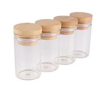 KERREY 5pcs 30mm 10-50ml Glass Bottles with Bamboo caps, Spice Jars, Wishing Bottles for Art Craft, 3cm (Diameter) x 3cm - 10cm (Height), Natural/Rustic