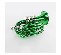 KERREY Beginner Brass Instrument B Flat Mini Trumpet Green Palm Pocket Trumpet Instrument Standard Pocket Trumpet