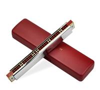 KERREY Students Harmonica 28 Holes Chromatic Harmonica C Key Slive Professional Mouth Organ Portable Tremolo Mini Harps Woodwind Instruments(Red)