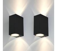 Kerry 2 Pack Outdoor Wall Lights, Black Modern Rectangle Mains Powered Up/Down External Lighting, IP44 Waterproof, Front Door Garden Lights (No Bulb)