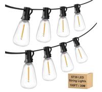 Kerry 30M/100FT ST38 Mains Powered Outdoor Festoon Lights, 52+2 LED Bulbs