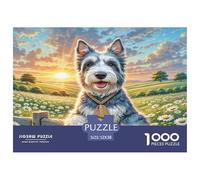 Kerry Blue Terrier Adult Challenging Jigsaws: Dog Leans on Fence at Dawn for Adults Teens & Seniors Great Gift 52x38cm/1000pcs