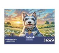 Kerry Blue Terrier Adult Puzzle for Home: Dog Leans on Fence at Dawn Educational Game Decompression & Wall Decor 38x26cm/1000pcs