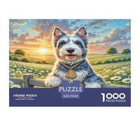 Kerry Blue Terrier Jigsaw Puzzle Educational Game: Dog Leans on Fence at Dawn for Adults Teens Age 12 Years Up 70x50cm/1000pcs