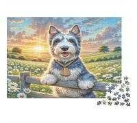 Kerry Blue Terrier Premium Paper Terrier on Fence in Daisy Meadow DIY Jigsaw Puzzle Mind Stimulating Stocking Filler 70x50cm/1000pcs