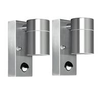 Kerry Outdoor Motion Sensor Wall Lights, Downward Outside Lighting Mains Powered, IP44 Silver Stainless Steel Downlight, Exterior PIR Detector Security Fixture for Front Door, Porch, Garden - 2 Pack
