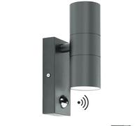 Kerry Outdoor Wall Light with Sensor, Mains Powered, Up Down, Anthracite | Modern Stainless Steel Design, Adjustable PIR Motion Detection, IP44, GU10 Bulb, Not Included, for Front Doors