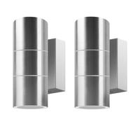 Kerry Outdoor Wall Lights, IP65 Waterproof Up Down Outside Lighting Mains Powered, Silver Stainless Steel Wall Sconce, External Wall Mount Lamp for Front Door, Porch - 2 Pack (Bulb not inc.)