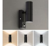 Kerry Outdoor Wall Lights, Motion Sensor Up and Down Lamp with Bulb, 3000K/4000K/6000K Adjustable, IP44 Black Stainless Steel Outside Lighting Mains Powered Fixtures, PIR Detector Exterior Sconce