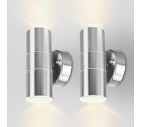 Kerry Outdoor Wall Lights, Up Down Mains Powered Lighting, Silver Stainless Steel IP44 Waterproof, Exterior Wall Sconce for Indoor, Front Door, Patio, Hallway, Porch, Garden, Garage, Post - 2 Pack