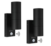 Kerry Outside Wall Lights with Sensor, IP65 Waterproof Up Down Outdoor Lighting, External Pir Wall Mount Security Light, Black Stainless Steel Exterior Light Mains Powered - 2 Pack (Bulb Excl.)