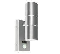 Kerry Outside Wall Lights with Sensor, IP65 Waterproof Up Down Outdoor Lighting, External Pir Wall Mount Security Light, Silver Stainless Steel Exterior Light Mains Powered for Front Door (Bulb Excl.)