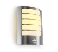 Kerry PIR Outdoor Wall Light, Outside Front Door Lighting Mains Powered Waterproof IP44 Exterior Lamp, Curved Stainless Steel Security Light with Motion Sensor, E27 Sconce for Porch (Bulb Excl.)