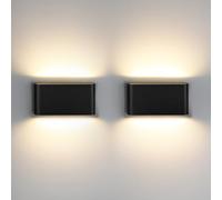 Kerry Up and Down Outdoor LED Wall Light, Mains Powered, 12W 3000K, 2 Pack | Modern Black Aluminium Design with Integrated Warm White LED, IP44 for Living Rooms, Hallways, Stairs, Patios and Entrances