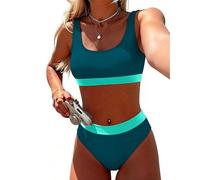 KerryKreey Two Piece Swimsuit for Women Push Up Bikini Top Tummy Control Bathing Suit High Cut 2026 Sporty Swimwear Teens, Peacock Green, Medium