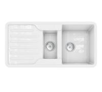 Kersin Dante Gloss White Composite Fireclay Style 1.5 Bowl Sink & Drainer (W) 500 X (L) 1000mm