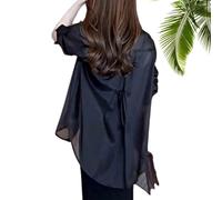 KERTETSL Summer Sunscreen Chiffon Shirt,Sun Protection Chiffon Blouse Lightweight 2024 New Summer Long Sleeve Uv Blocking Shirts,Women's Long Sleeve Sunscreen Shirt (Black,M)