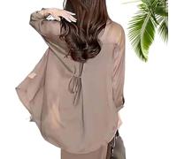 KERTETSL Summer Sunscreen Chiffon Shirt,Sun Protection Chiffon Blouse Lightweight 2024 New Summer Long Sleeve Uv Blocking Shirts,Women's Long Sleeve Sunscreen Shirt (Khaki,M)