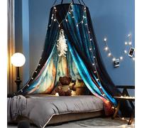 Kertnic Gorgeous Aurora Printed Bed Canopy for Girls & Adults, Room Decorative Cozy Bed Curtain Canopy Drapes, Round Dome Luxurious Lace Princess Canopies Mosquito Netting (Aurora)