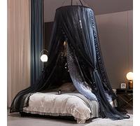 Kertnic Gorgeous Moon Printed Bed Canopy for Girls & Adults, Room Decorative Cozy Bed Curtain Canopy Drapes, Round Dome Luxurious Lace Princess Canopies Mosquito Netting (Print Moon)