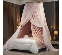 Kertnic Luxurious Bed Canopy for Girls & Adults - Double Layer Princess Canopy with Lace, Round Dome Mosquito Netting for Queen/King Bed Tent (Pink)