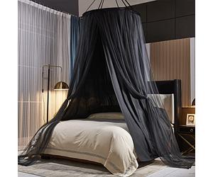 Kertnic Luxurious Bed Canopy for Girls & Adults, Large Elegant Double Layer Bed Curtain Canopy Drapes, Round Dome Lace Princess Canopies Netting (Black)